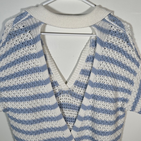 Anthropologie Maeve Striped Open Back Knit Sweater Blue White Top M Preppy Style - Picture 13 of 15